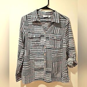 Kim Rodgers Petite Button Up Top Size Large Petite Black White Blue Pink